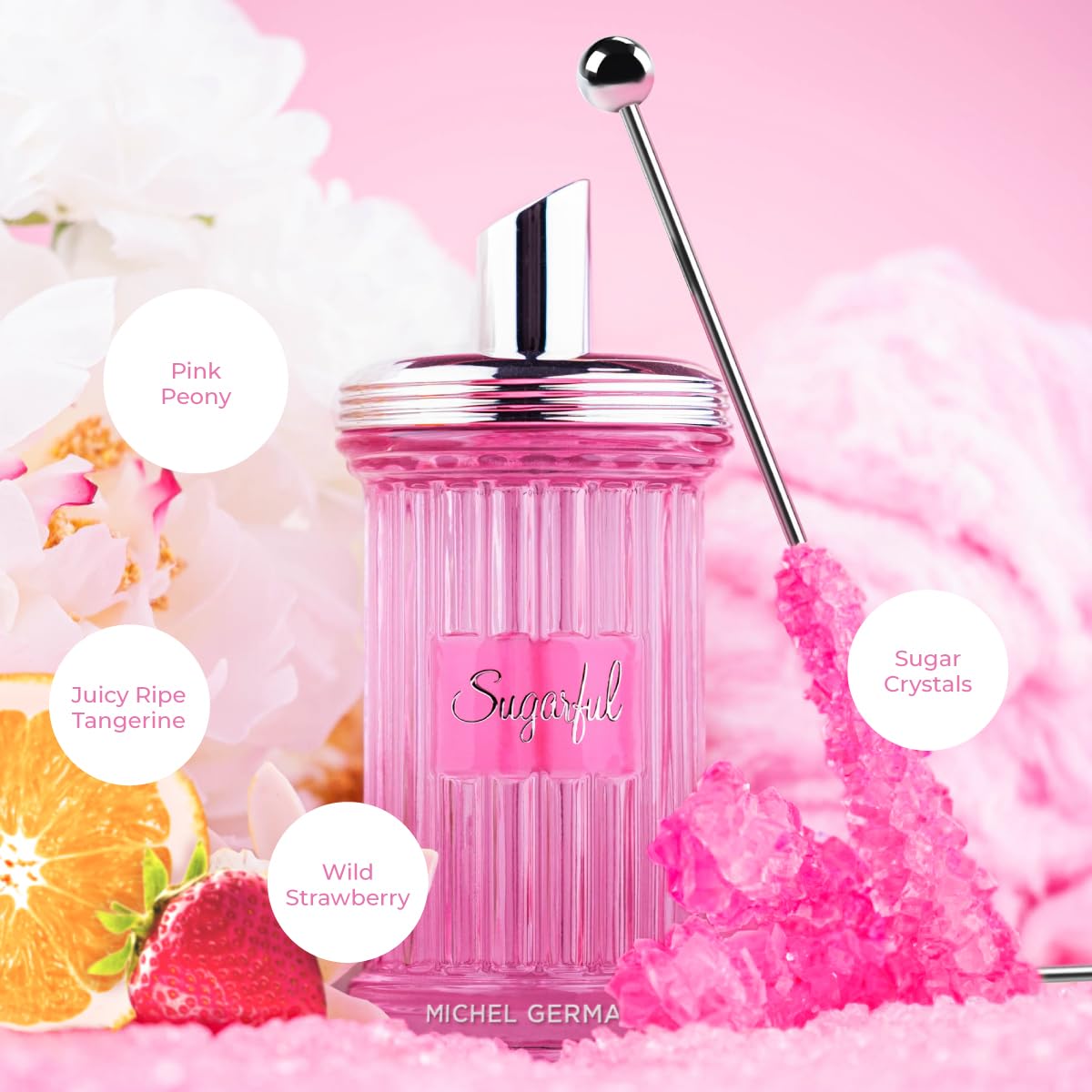 Michel Germain Sugarful Eau de Parfum Fragrance Spray, Top Notes of Sparkling Tangerine & Wild Strawberry, Playful Pink Cotton Candy, Light Scent Gift for Her, 3.4 Fl Oz