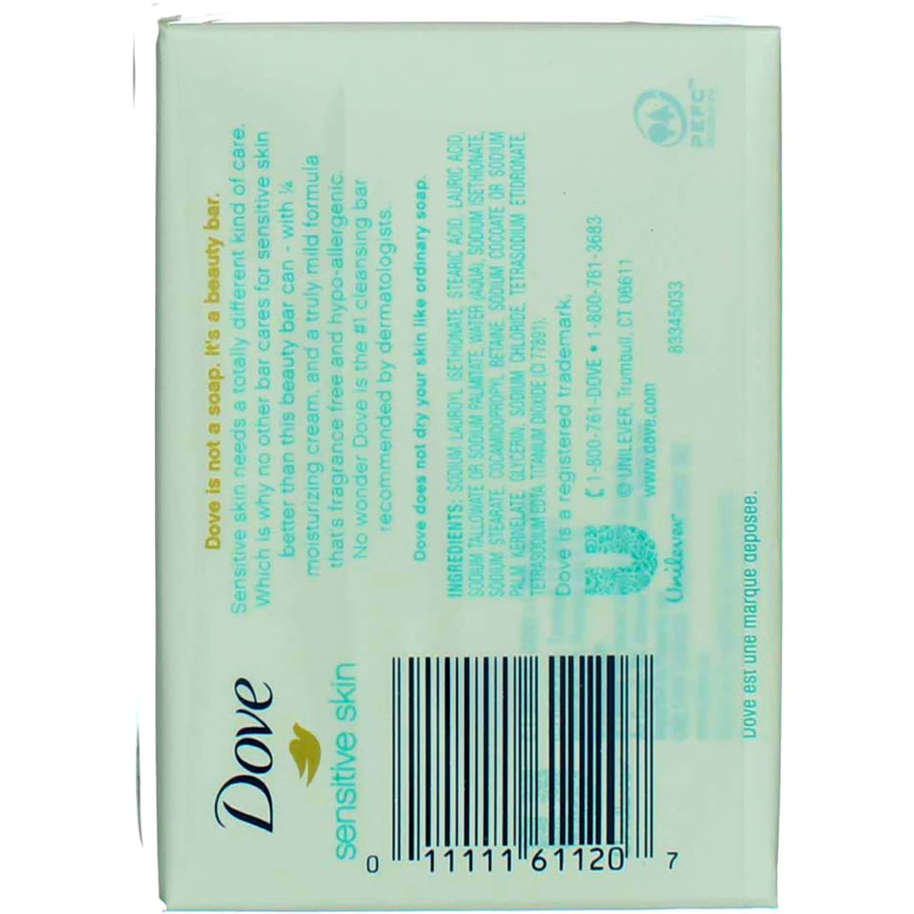 Dove Sensitive Skin Unscented Hypo-Allergenic Beauty Bar 4 oz, 2 ea (Pack of 6)