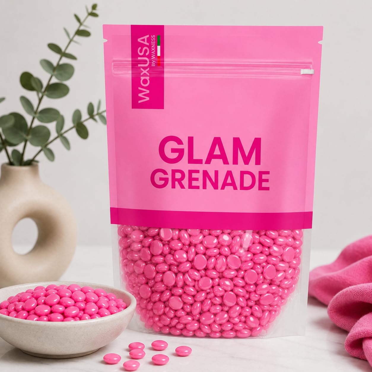 WaxUSA by Waxness Hard Wax Beads 1 lb (450g) Pack of 2 - Glam Grenade Demi-Creamy Neon Reflective - Professional Stripless Hair Removal - Made in Beauty and Personal Care Waxness