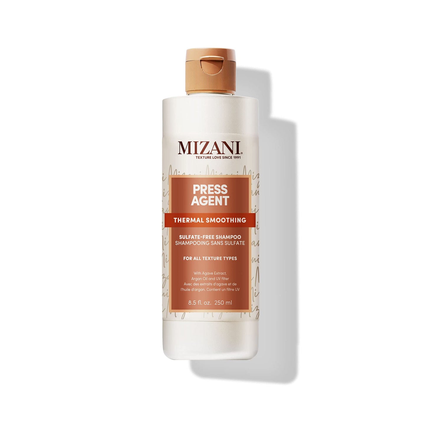 Mizani Press Agent Thermal Smoothing Sulfate-Free Shampoo, Pink Grapefruit, juciy Mandarin with a floral medley of Jasmine, Rose & Freesia, ending