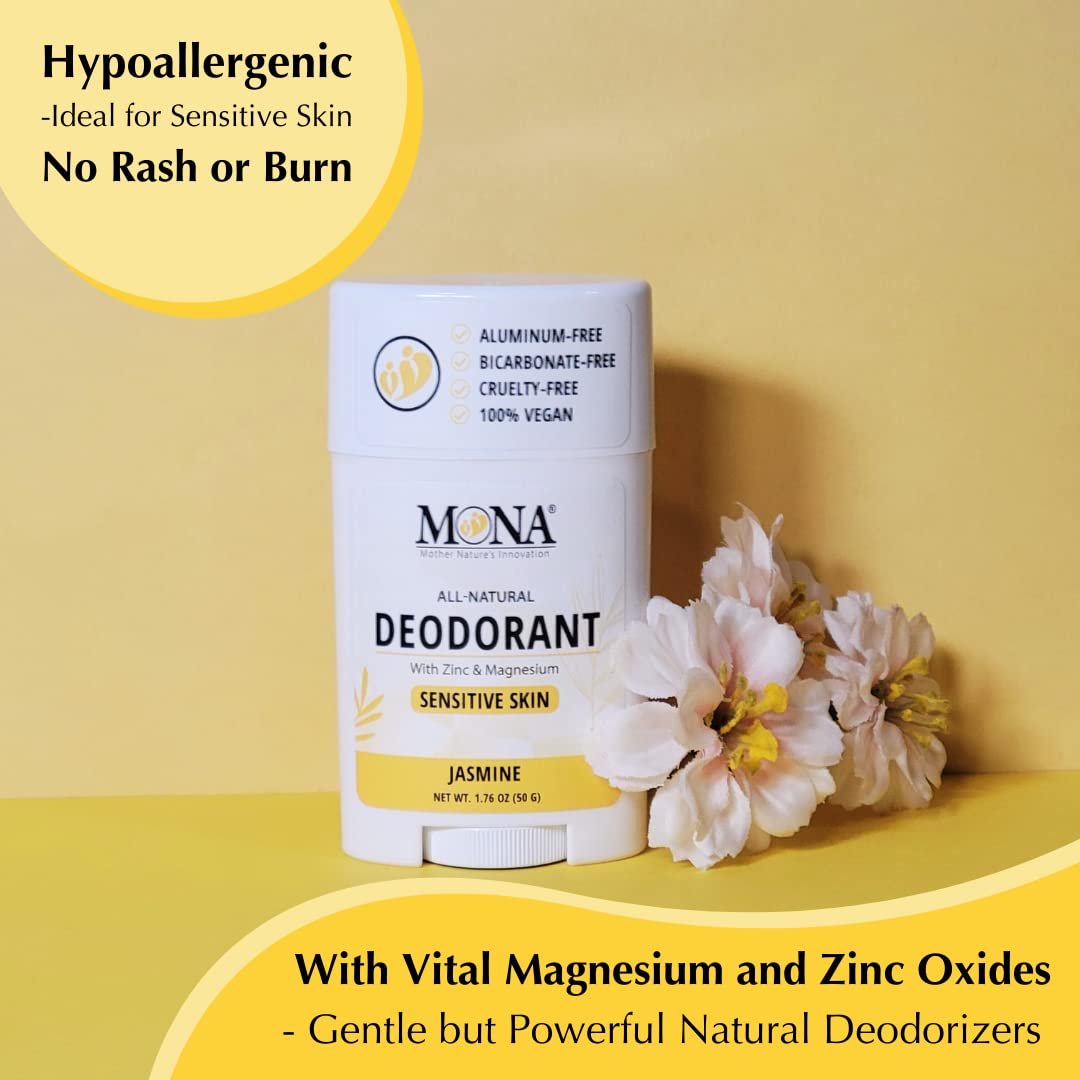 MONA BRANDS All Natural Deodorant For Women & Men - For Sensitive Skin - No Aluminum or Baking Soda - (JASMINE 1.76 Oz) Beauty and Personal Care MONA