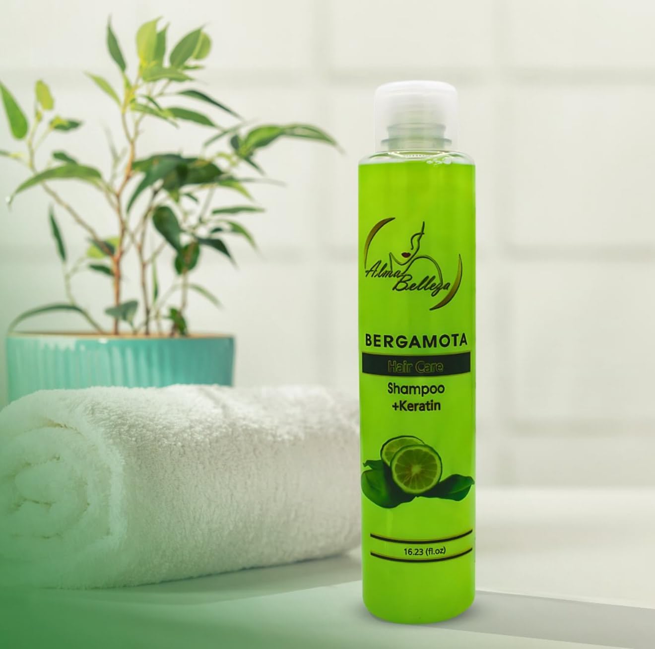 Bergamot Shampoo + Keratin & Bergamot Conditioner with Allantoin & Amino Acids - 16.23 fl oz each - Premium Hair Care by Alma Belleza (Bergamota