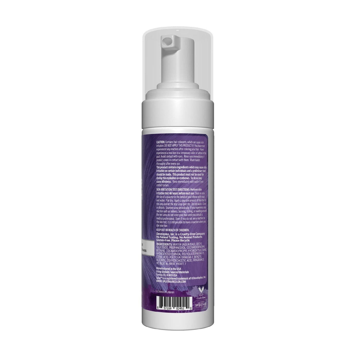 Splat Color Crush Bold Foam Hair Color, Purple, 5 oz., Refresh Vivid Colors in Just 10 Minutes, Lasts Up to 10 Washes, Buildable Foam Hair Product