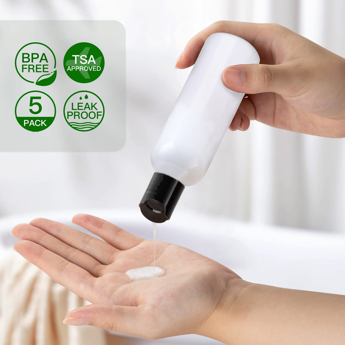 Travel Bottles for Toiletries 3.4 oz - Travel Size Containers for Shampoo Plastic - Small Empty Lotion Squeeze Bottle for Liquid TSA Approved - Leak