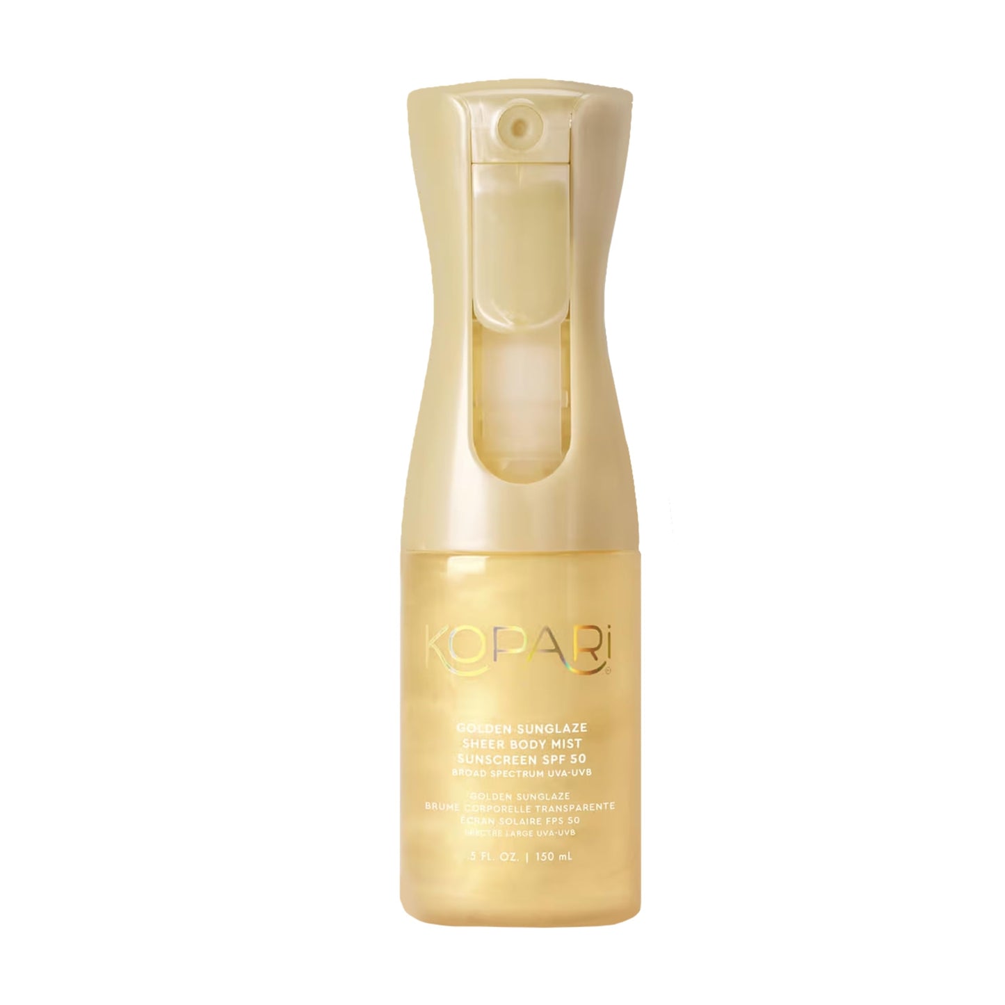 Kopari Golden Sunglaze Sheer Body Mist Sunscreen SPF 50, Infused with Shimmering Body Oil, Hydrating Mist, Hydrates, Brightens, Gives Skin a Glowy