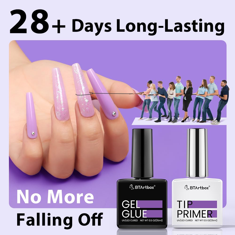 BTArtbox Nail Glue & Primer Set - 2 x 0.5 Fl Oz Acrylic French Ballerina Nail Gel, Long Lasting Super Strong 4 in 1 UV Nail Gel for Press On Nails Beauty and Personal Care BTArtbox