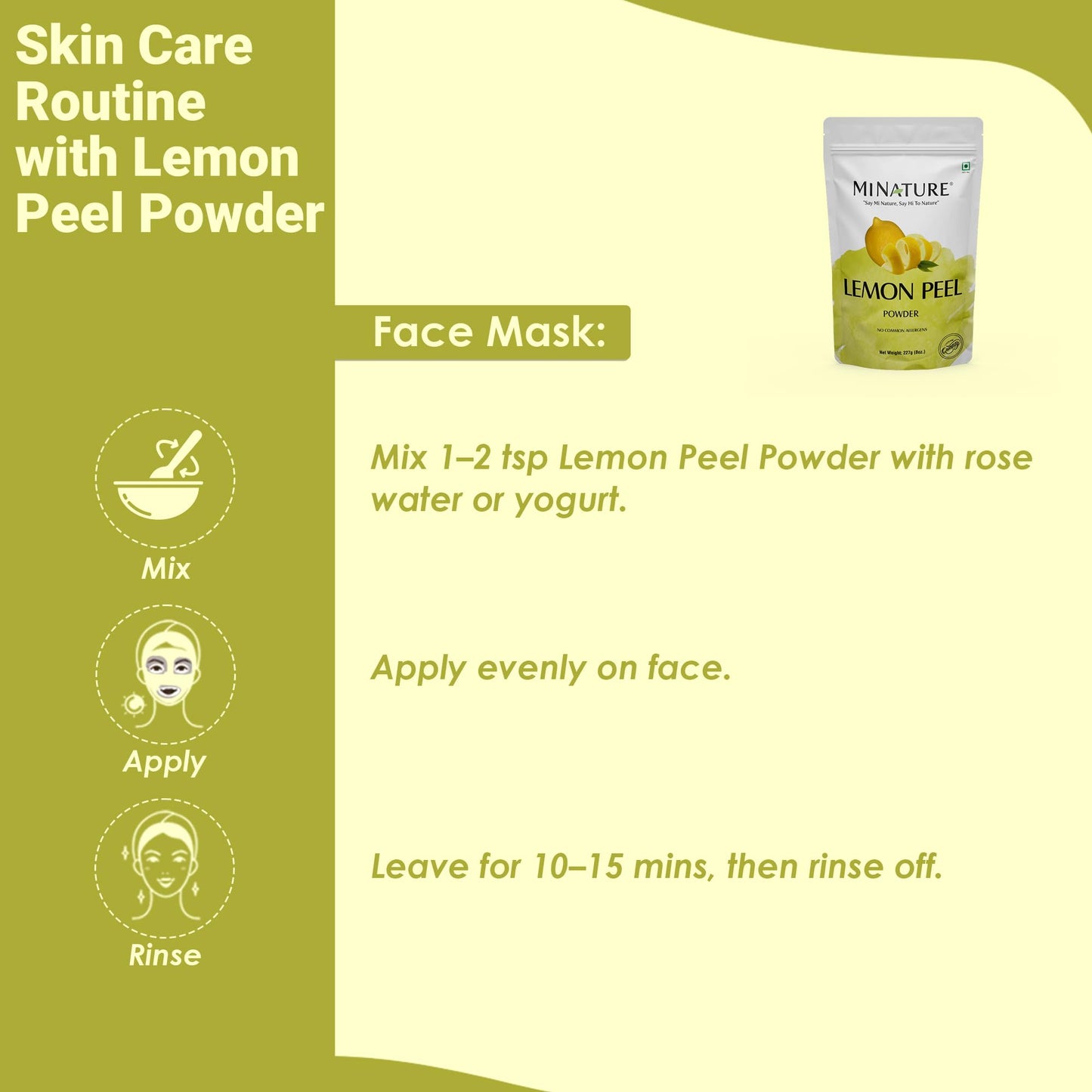 Lemon Peel (Citrus Limon) Powder by mi nature| 100% Pure and Natural | 227g,(8oz), (1/2 lb) | Vegan | Non-GMO | For Skin care | Used for Soap making |