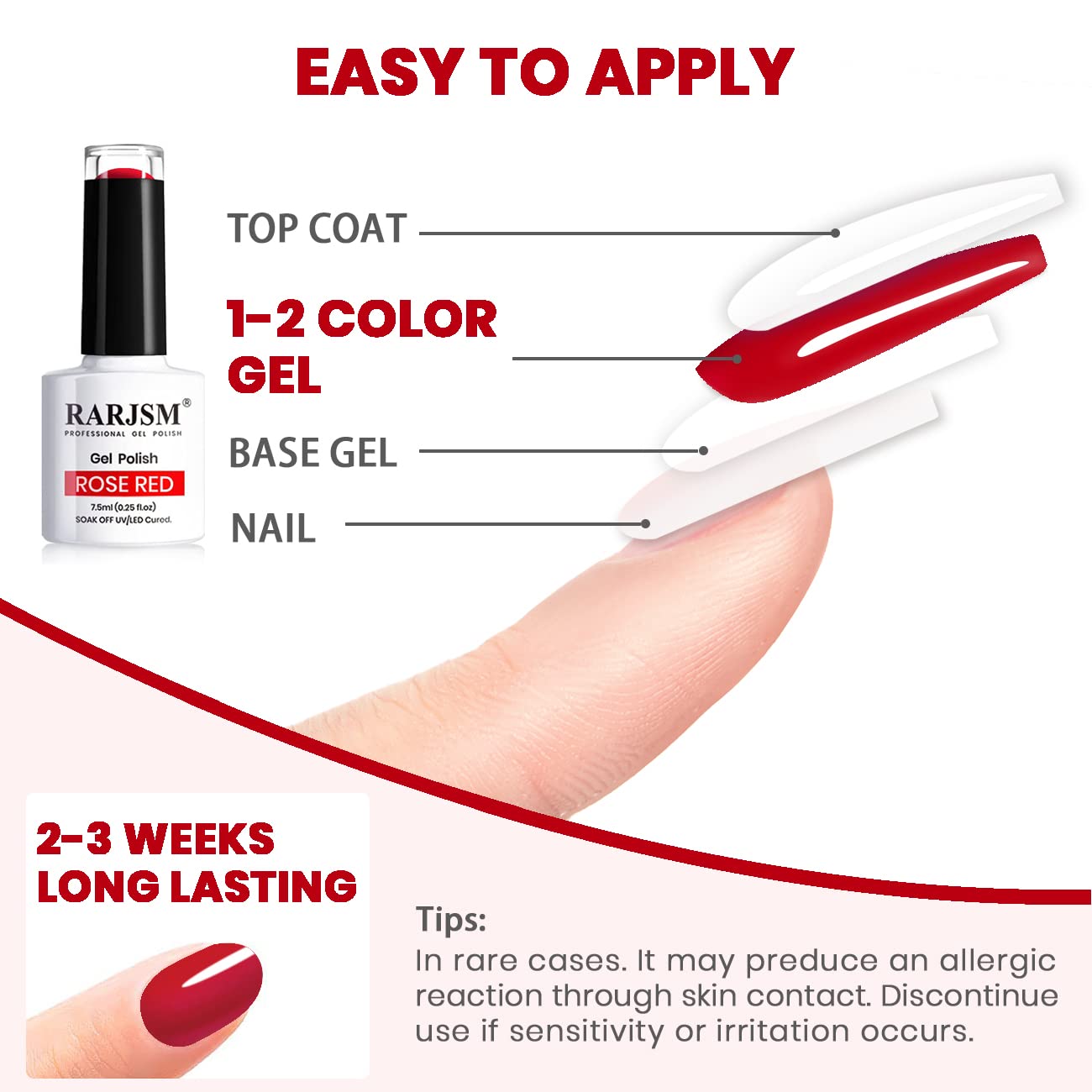 RARJSM Black White Gel Nail Polish Red Nail Polish Set Soak Off Gel Polish 3PCS 7.5ML UV LED Curing Required NailPolish Nail Art French Manicure DIY