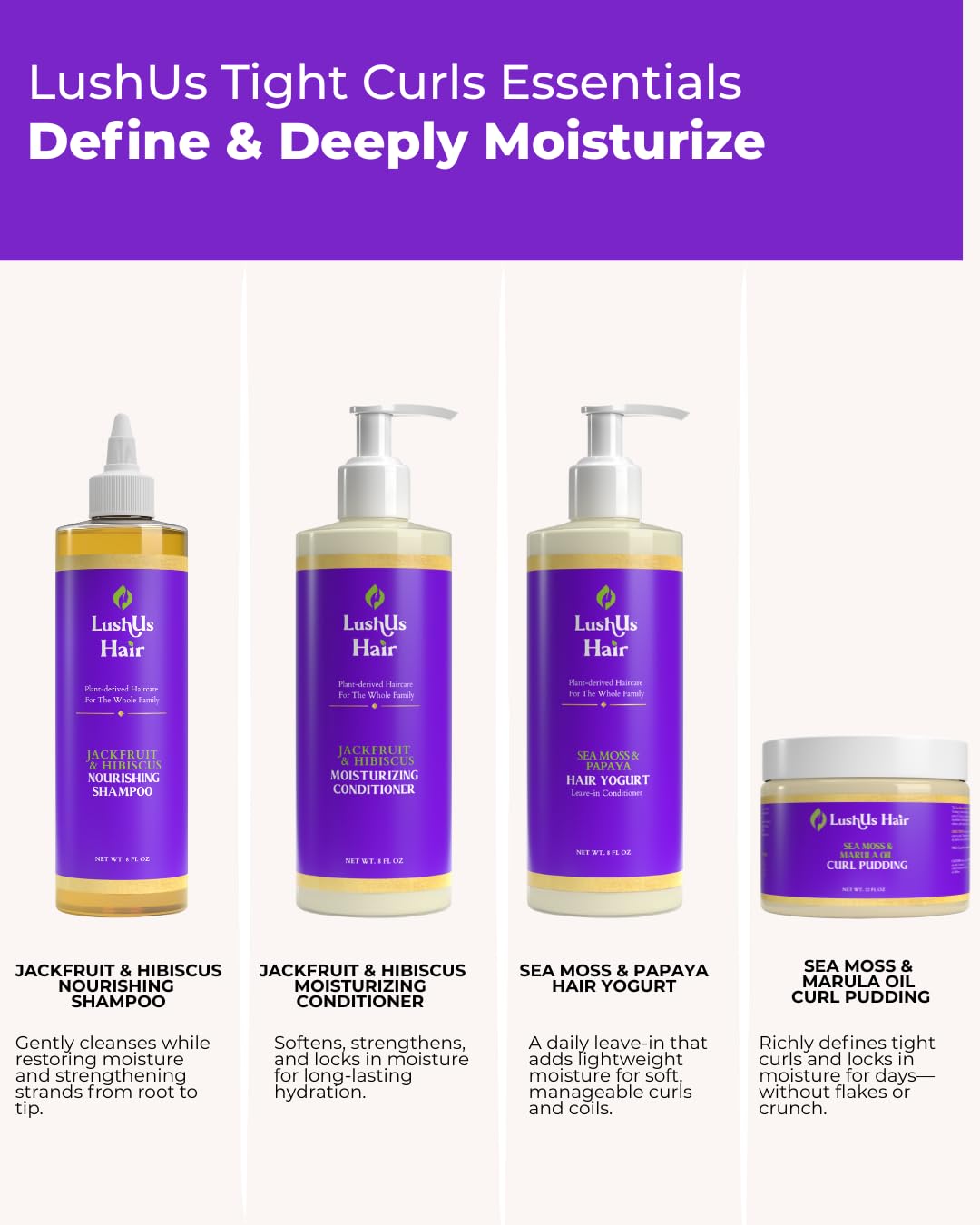LushUs Hair Curl Styling Starter | Hydrating Shampoo & Conditioner | Leave-in Conditioner | Curl Enhance Cream | for Tighter Curl Hair Types