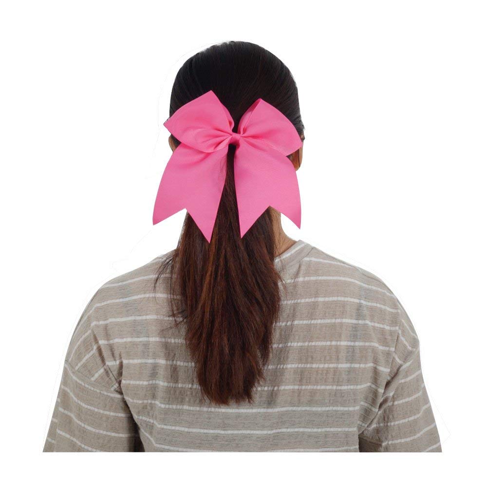 16PCS 8" Large Cheer Hair Bows Ponytail Holder Elastic Band Handmade for Cheerleading Teen Girls College Sports (Hot Pink, 1 Count (Pack of 16))