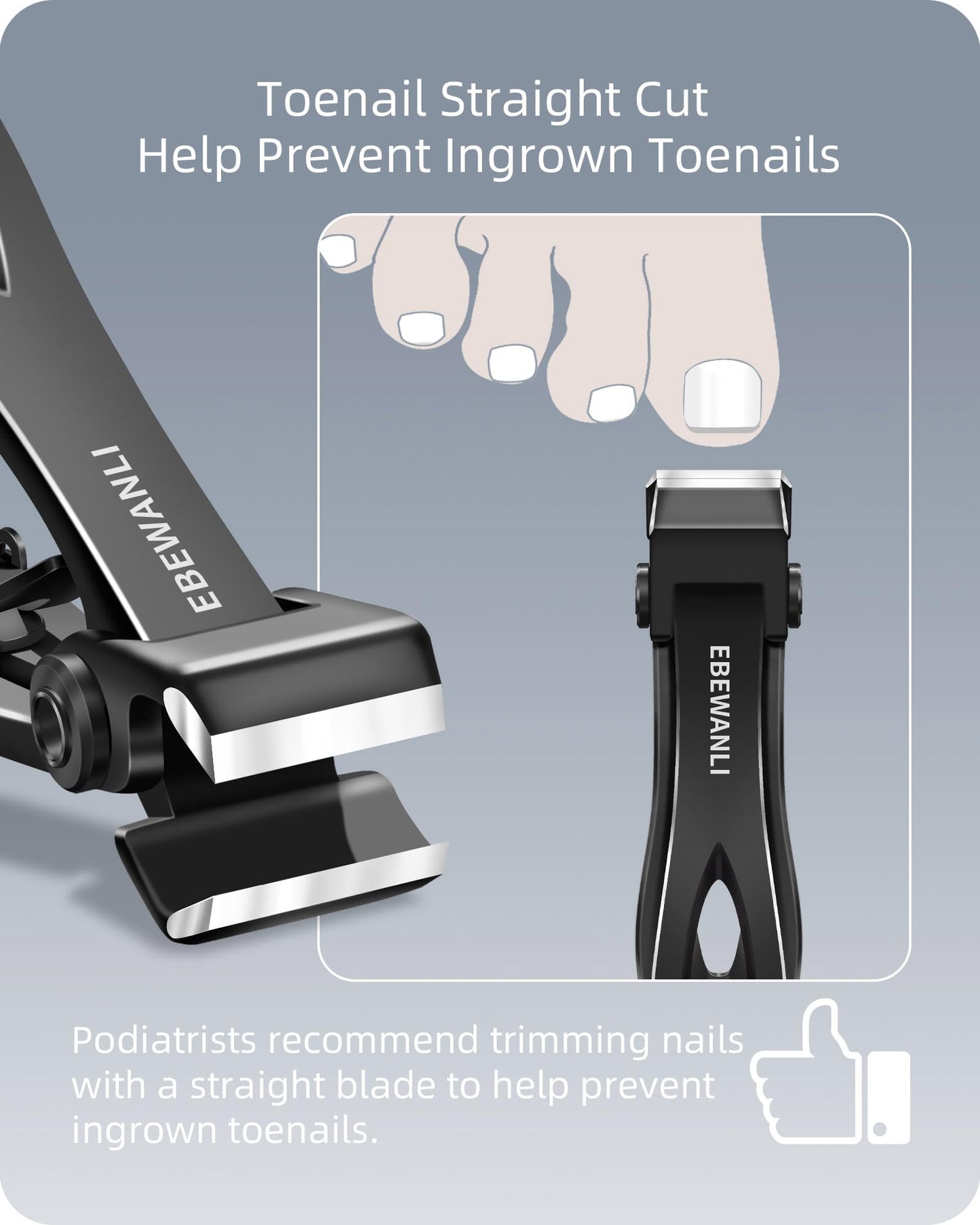 EBEWANLI Nail Clippers Set, Toe Nail Clippers for Men, 17mm Wide Jaw Opening Toenail Clippers for Thick Toenails, Straight and Curved Blade Heavy Duty