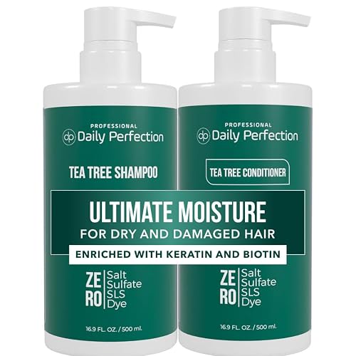 Daily Perfection Tea Tree Shampoo and Conditioner Set - Ultimate Moisture Hair Care Duo with Biotin and Keratin for Dry and Damaged Hair - Salt