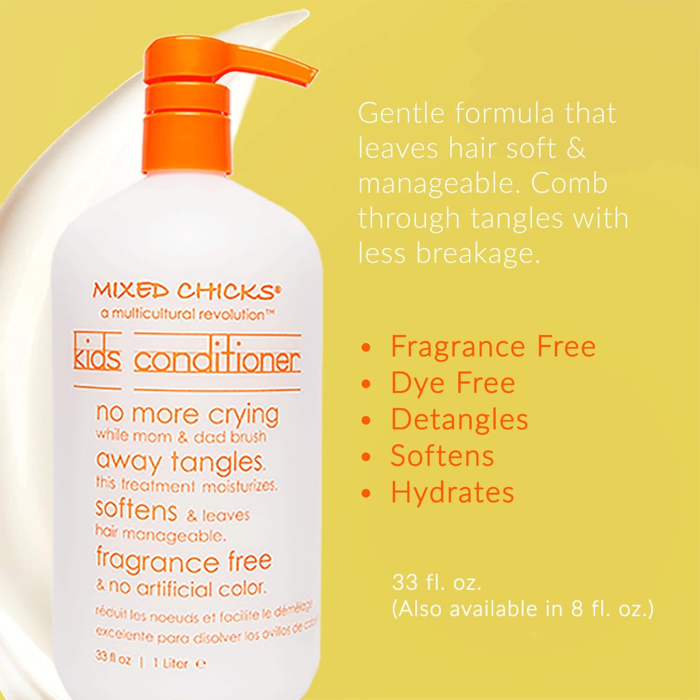 Mixed Chicks Gentle Kids Conditioner with Safflower Seed Oil for Soft & Manageable Hair, 33 fl.oz. / 1 Liter
