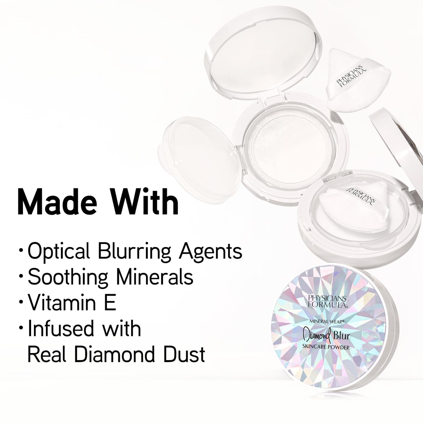 Physicians Formula Mineral Wear®Diamond Blur Skincare Cushion Powder, Blurring & Pore Diffusing Long Lasting Matte Finish Face Powder, Talc-Free
