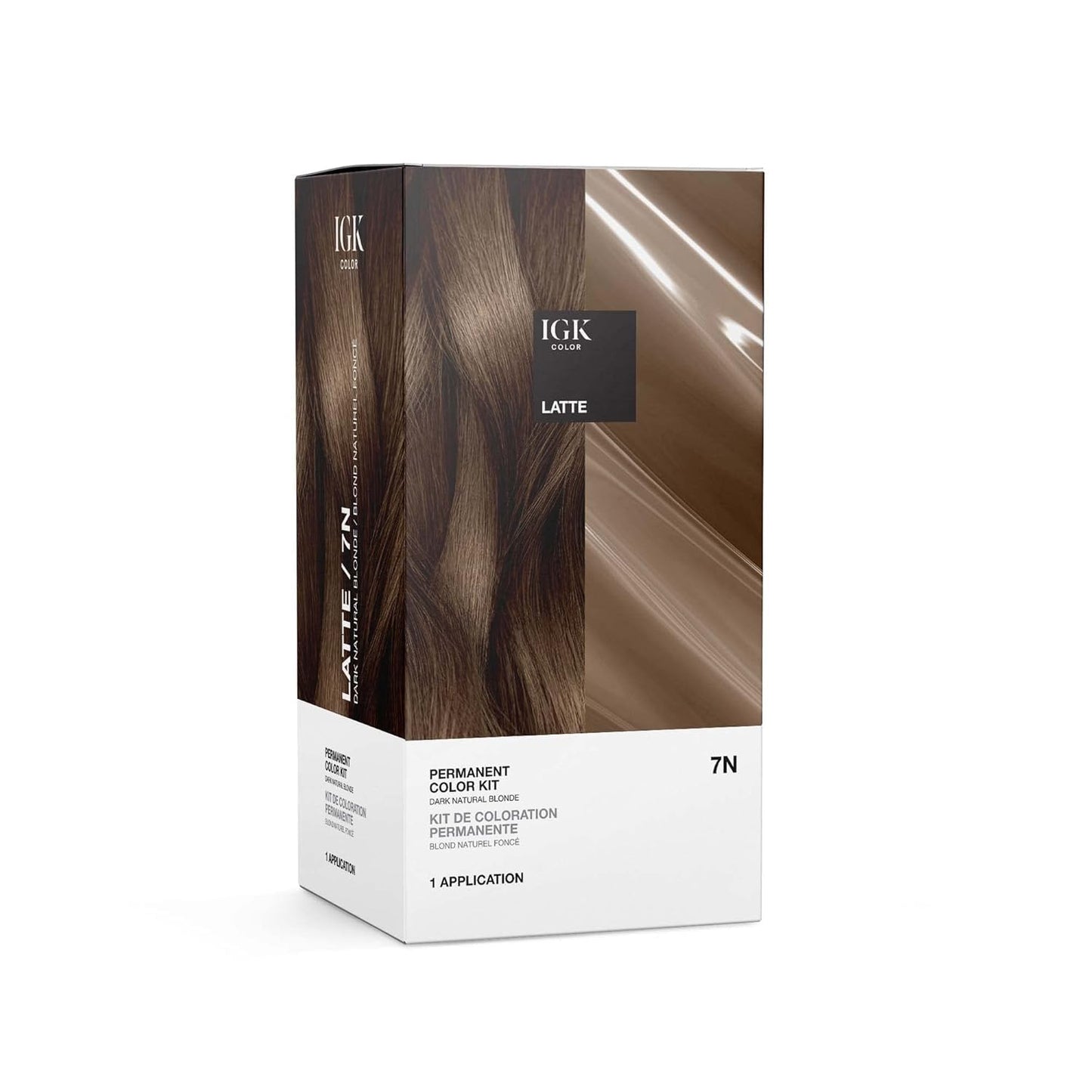 IGK Permanent Hair Color Kit | 7 N Latte - Dark Natural Blonde | 100% Gray Color Coverage + Strengthen + Shine | Ammonia Free