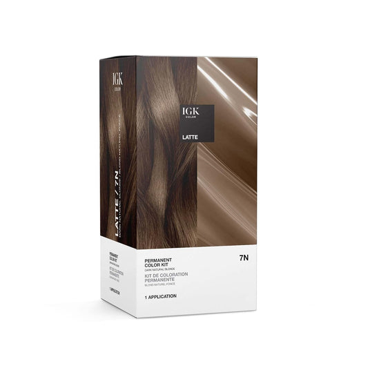 IGK Permanent Hair Color Kit | 7 N Latte - Dark Natural Blonde | 100% Gray Color Coverage + Strengthen + Shine | Ammonia Free Beauty & Personal Care IGK
