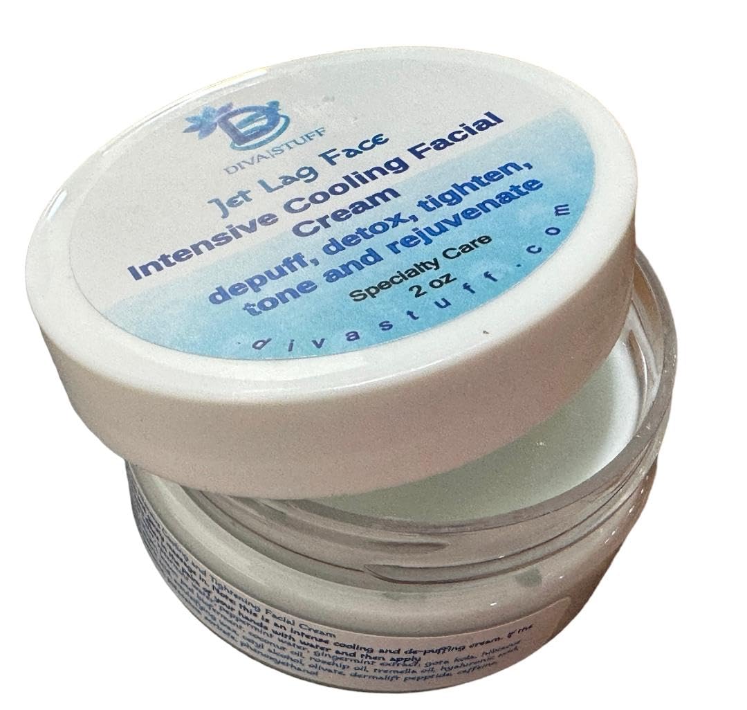 Diva Stuff Jet Lag Face Intensive Cooling Cream Clay Facial Mask, Depuff, Detox, Tighten, Tone and Rejuvenate, 2 oz