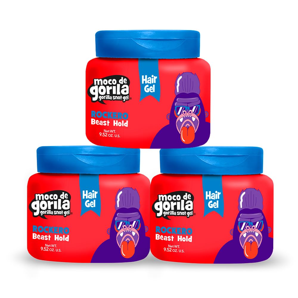 Moco de Gorila Rockero Hair Styling Gel, Long-Lasting Effect, Reactivate with Water, High Fixation, 9.52 Oz Jars (Pack of 3)
