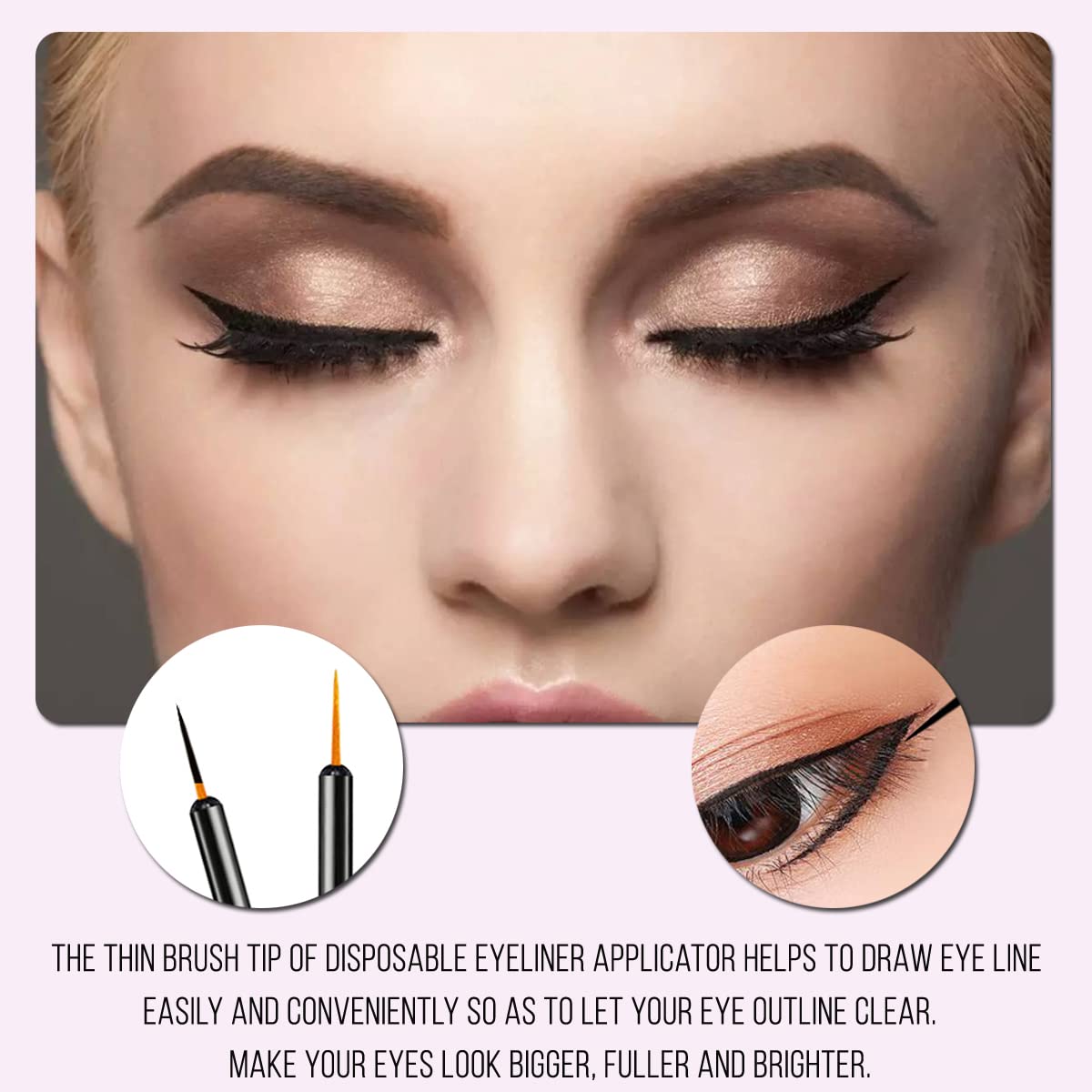 KINGMAS 100 Pack Eyeliner Brush, Disposable Ultra-fine Point Eyeliner Applicator Cosmetic Eye Wands Eye Liner Makeup Tool