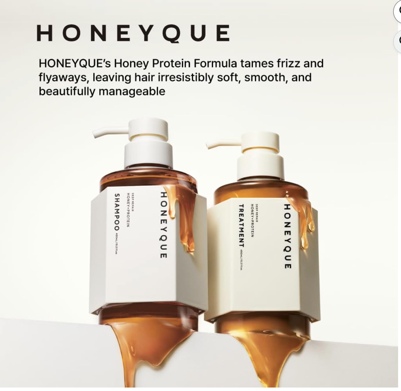 Deep Repair Honey Collogen Moist Shampoo & Conditioner Set (450ml / 15.2 fl oz Each) By HONEYQUE | Japanese Salon-Quality Sulfate-Free, Frizz Control