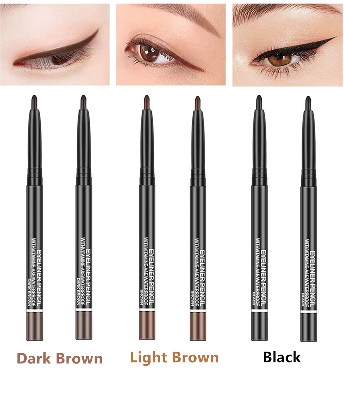 Go Ho Black,Light Brown,Dark Brown Eyeliner Pencils,6 Pack Gel Eye Liner Makeup Pencil,High Pigment Smooth Eyeliner Stick,Soft Easy to Color Eye Liner