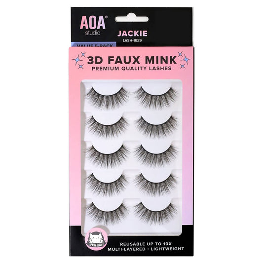 AOA Studio 3D False Eyelash 5 Pairs Natural Handmade Eyelashes Natural Volume Reusable Soft Makeup False Eyelashes 100 Percent Handmade Cruelty Free