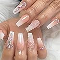 Yivaiks 24 Pcs Advanced Hand Made Customization Press on Nails, Luxurious Rhinestone Design Ballerina Fake Nails?Perfect Accessory for Banquets