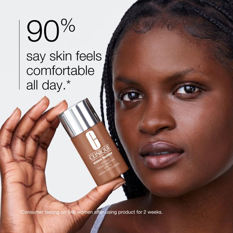 Clinique Even Better Makeup Liquid Foundation SPF 15 With Vitamin C For Dry + Oily Combination Skin Types | Medium Coverage + Natural Finish | Evens Skin Tone + Reduces Dark Spots, Amber, 1 Fl Oz