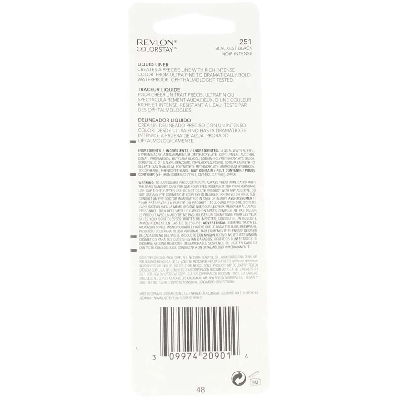 Revlon ColorStay Liquid Liner Eye Makeup, Blackest Black [251], 0.08 oz (Pack of 2)