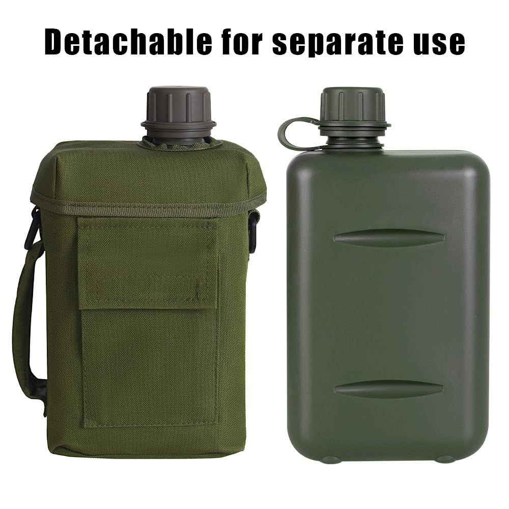MiOYOOW 2L Water Bottle, Large Capacity Portable Tactical Canteen with Strap Buckle, Waterproof Drink Cup for Hiking, Camping, Sports