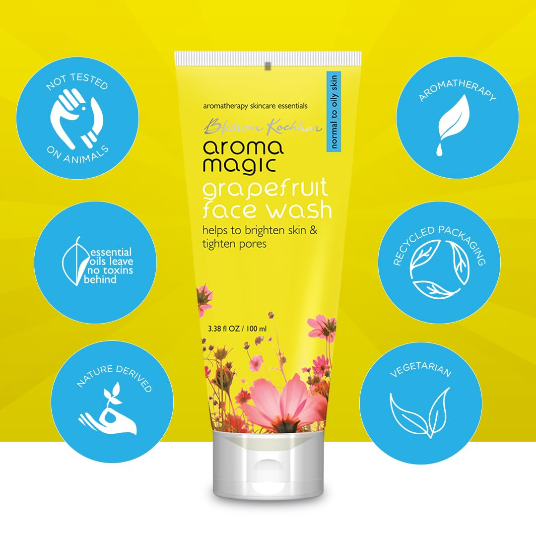 Aroma Magic Grapefruit Face Wash | Daily Cleanser for Normal to Oily Skin | Controls Oil, Tightens Pores, Revives & Refreshes Skin | Day & Night Use |