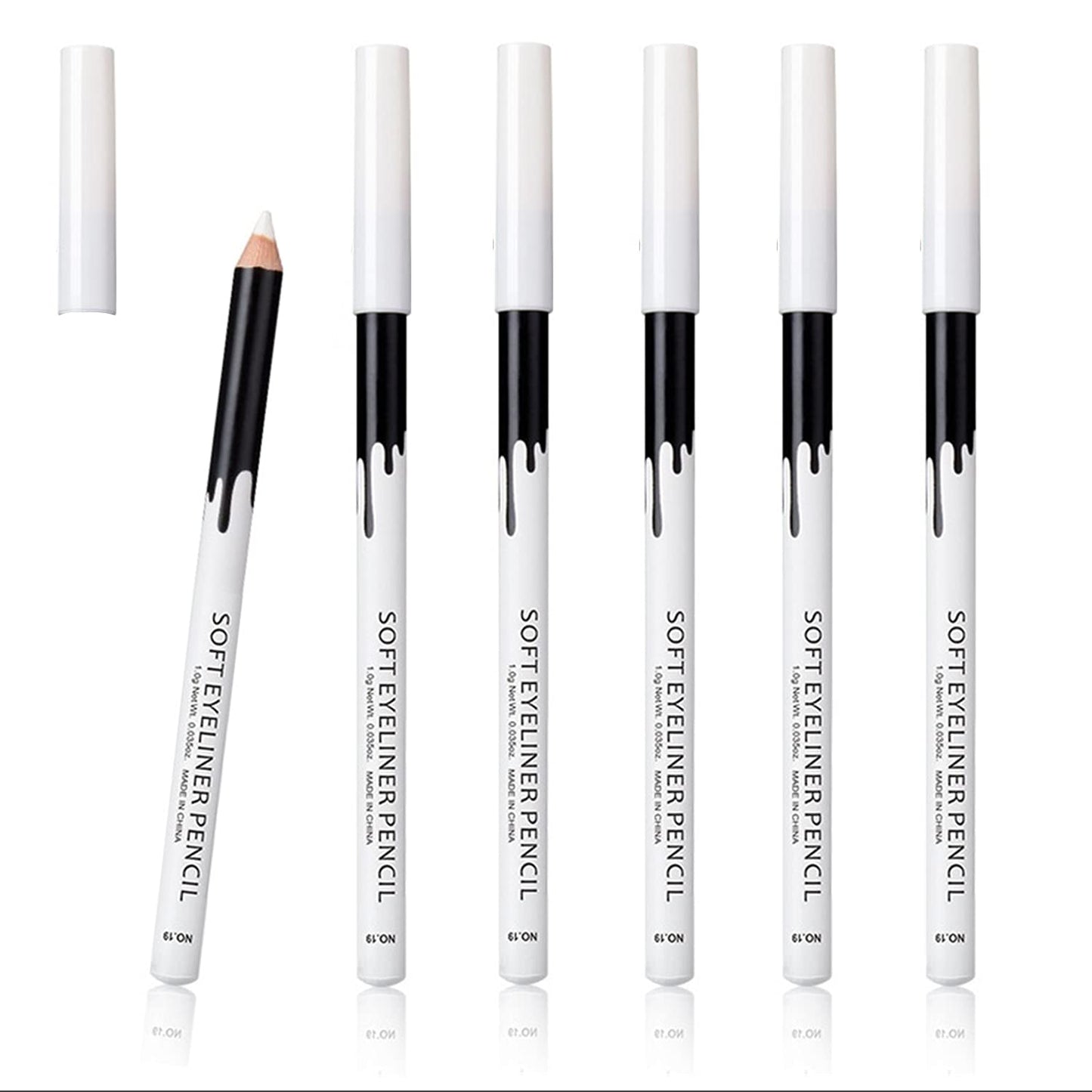 KAIQIKAIXI 6 White Eyeliner Pencils Professional Use as Highlighter, Soft, Waterproof, Long-Lasting Eyeshadow, Eye Brightener,Eye Shadow Pencil, Lip