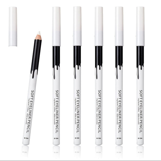 KAIQIKAIXI 6 White Eyeliner Pencils Professional Use as Highlighter, Soft, Waterproof, Long-Lasting Eyeshadow, Eye Brightener,Eye Shadow Pencil, Lip