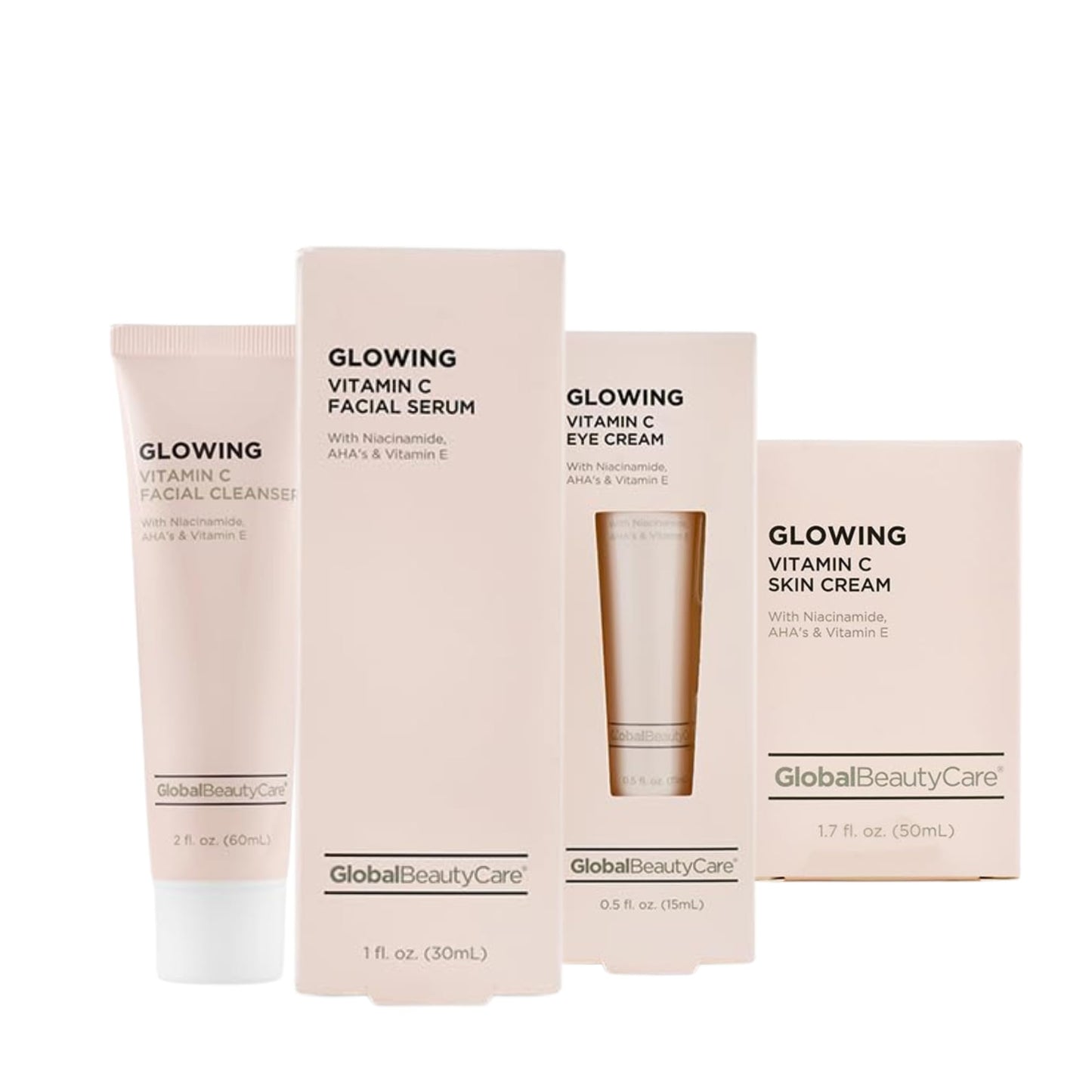 Global Beauty Care Vitamin C Skincare Set - Facial Cleanser (2.5oz), Facial Serum (1oz), Eye Cream (0.5oz), Skin Cream (1.7oz) - with Niacinamide