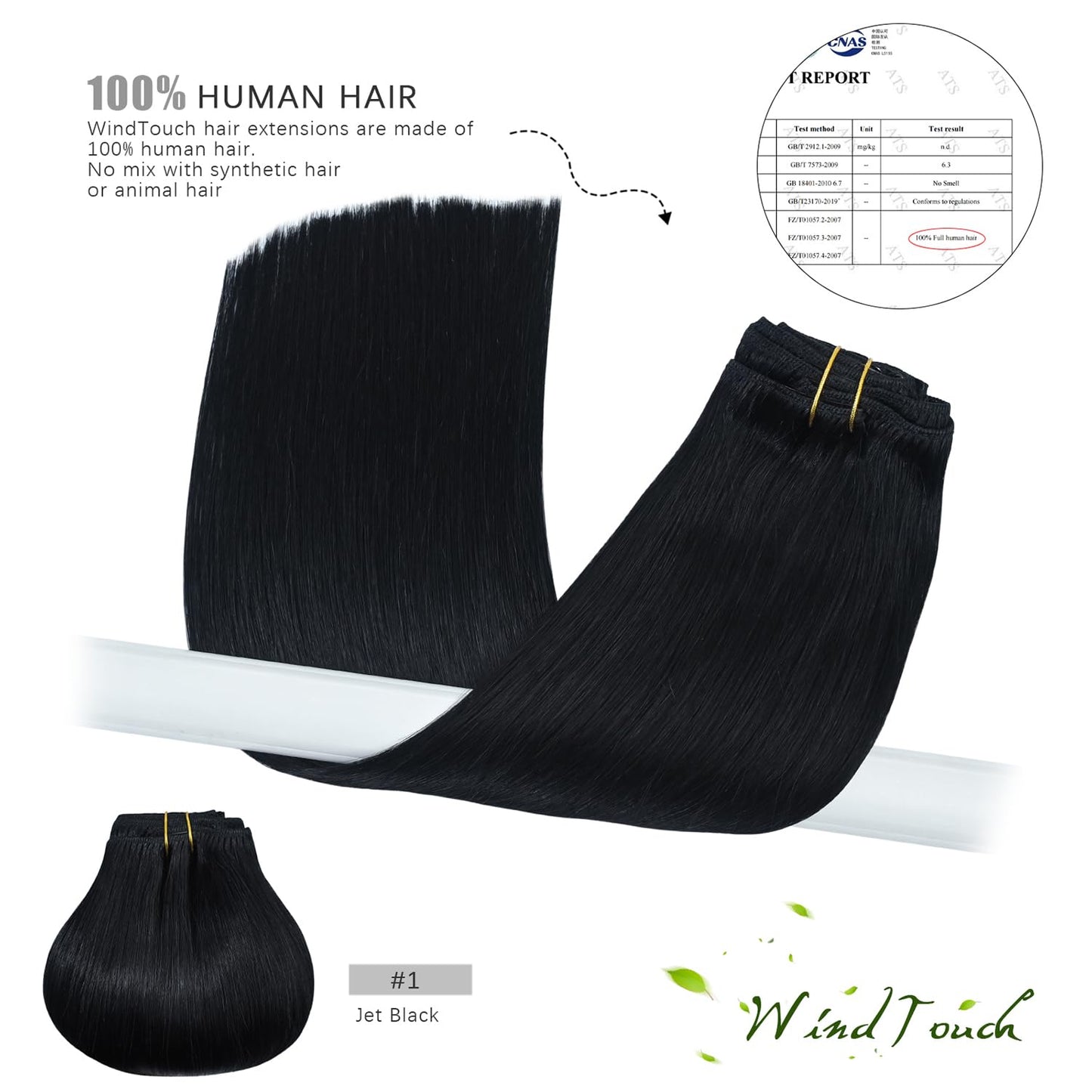 WindTouch Clip in Hair Extensions Real Human Hair Remy Human Hair Clip in Extensions Straight Clip ins Soft No Tangles #1 Jet Black 20 Inch 75g