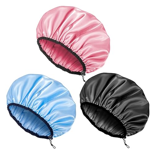 Auban Shower Cap for Women, Adjustable Reusable, Extra Large, Double-Layer Waterproof Bathing cap, Waterproof Exterior, EVA Lining, Hair Cap for All