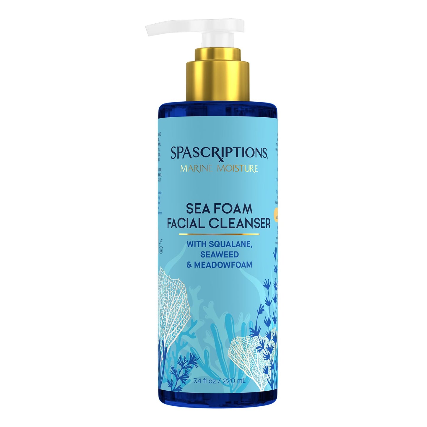 SpaScriptions Marine Moisture Sea Foam Facial Cleanser, Hydrating Foaming Face Cleanser, Purifying Daily Face Wash, Moisturizing, with Squalene
