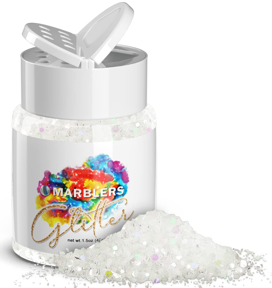 MARBLERS Holographic Glitter [Mixed White] 1.5oz (42g) | Chunky | Non-Toxic, Vegan, Cruelty-Free | Face, Body, Eyeshadow, Hair, Festival, Party Makeup