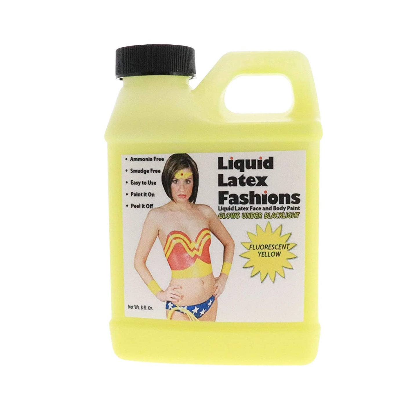 Fluorescent Yellow 8 Oz - Liquid Latex Face and Body Paint, Black Light UV Reactive GLOW, Art, Theater, School Plays, Cosplays and Concerts!
