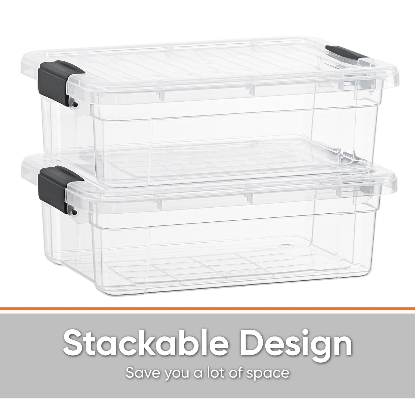 Superio Clear Plastic Storage Bins with Lid, 4.5 Quart Box, Organizing Containers, Stackable Plastic Tote for Home, Garage, Dorm, School, and Office