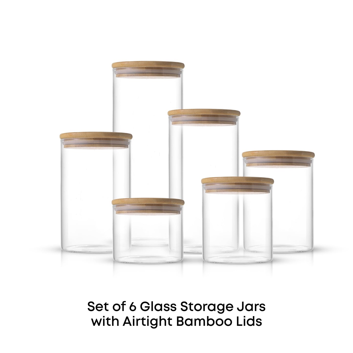 JoyJolt Borosilicate Glass Jars With Bamboo Lids. 6 Pc Set of Air Tight Sealable Containers. Food Jar Canisters with Airtight Lid for Pantry Storage…