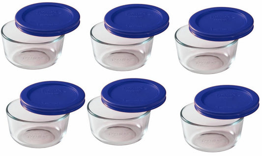 Pyrex 7202 1-Cup Glass Bowl & 7202-PC Cadet Blue Lid (6-Pack) - Made in USA