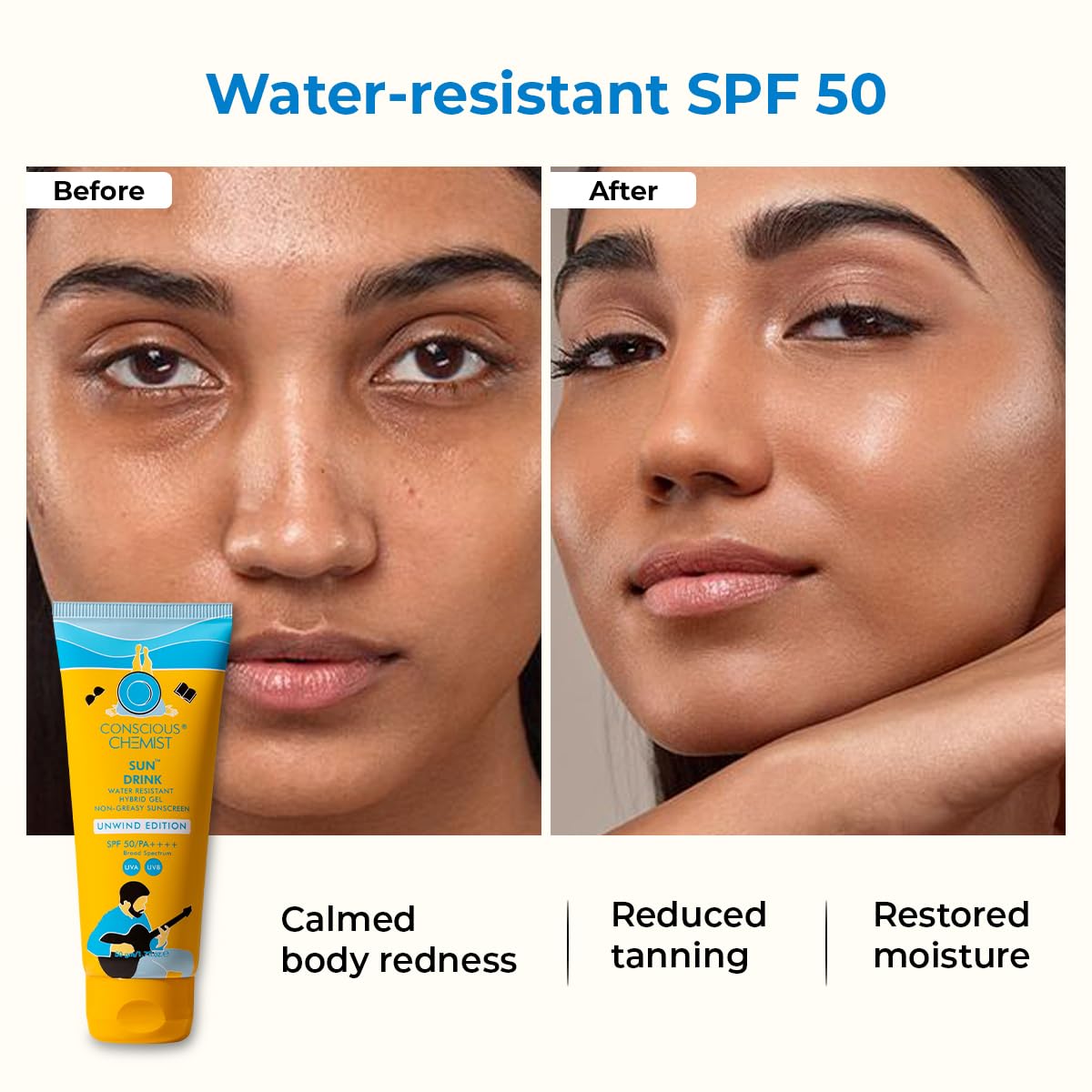 Conscious Chemist® Sun Drink Hybrid SPF 50 PA++++ Sunscreen Unwind Edition | Water Resistant , Ceramides & Milk Thistle Extract | UVA/UVB Protection |