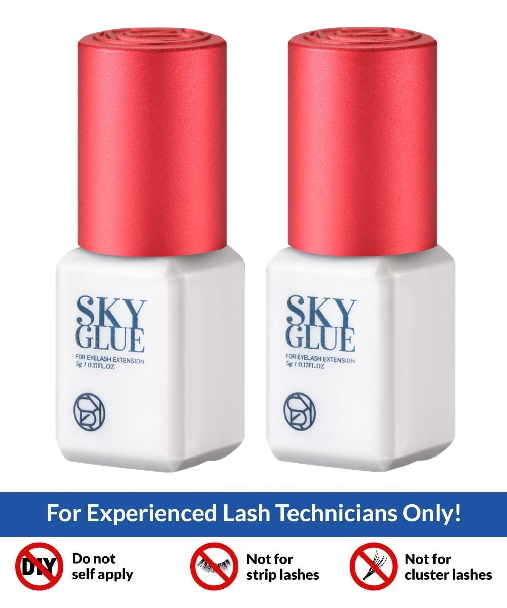 2 Bottles Sky Glue S+ for Eyelash Extension 5ml - Powerful Strong Professional Black Bonding Adhesive for Lash Extensions / 1-2s Fast Drying / 6-8