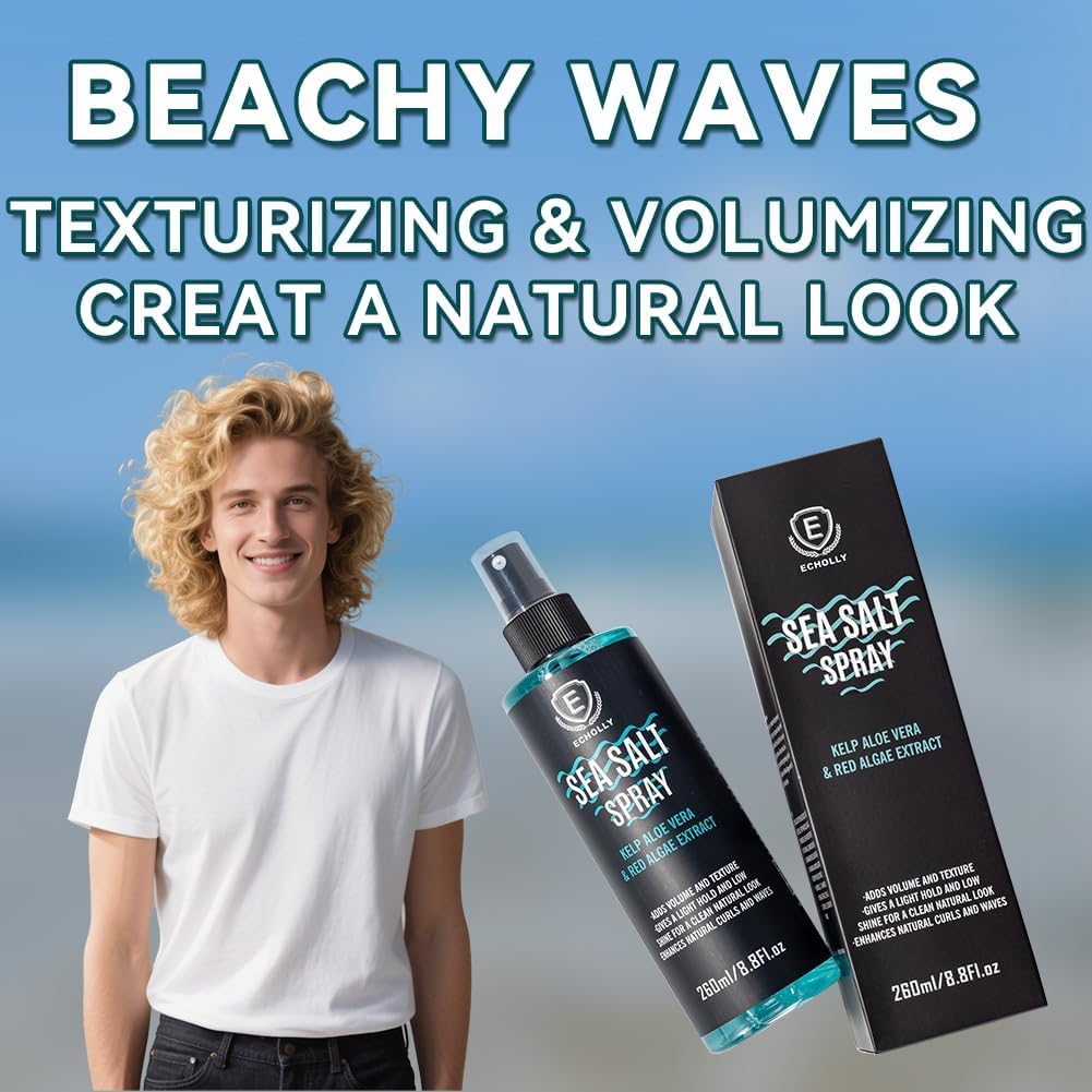 ECHOLLY Sea Salt Spray for Men & Women-Volumizing & Textuirzing With Kelp,Aloe Vera & Red Algae Extract-Matte Finish Lightweight for Natural Beach