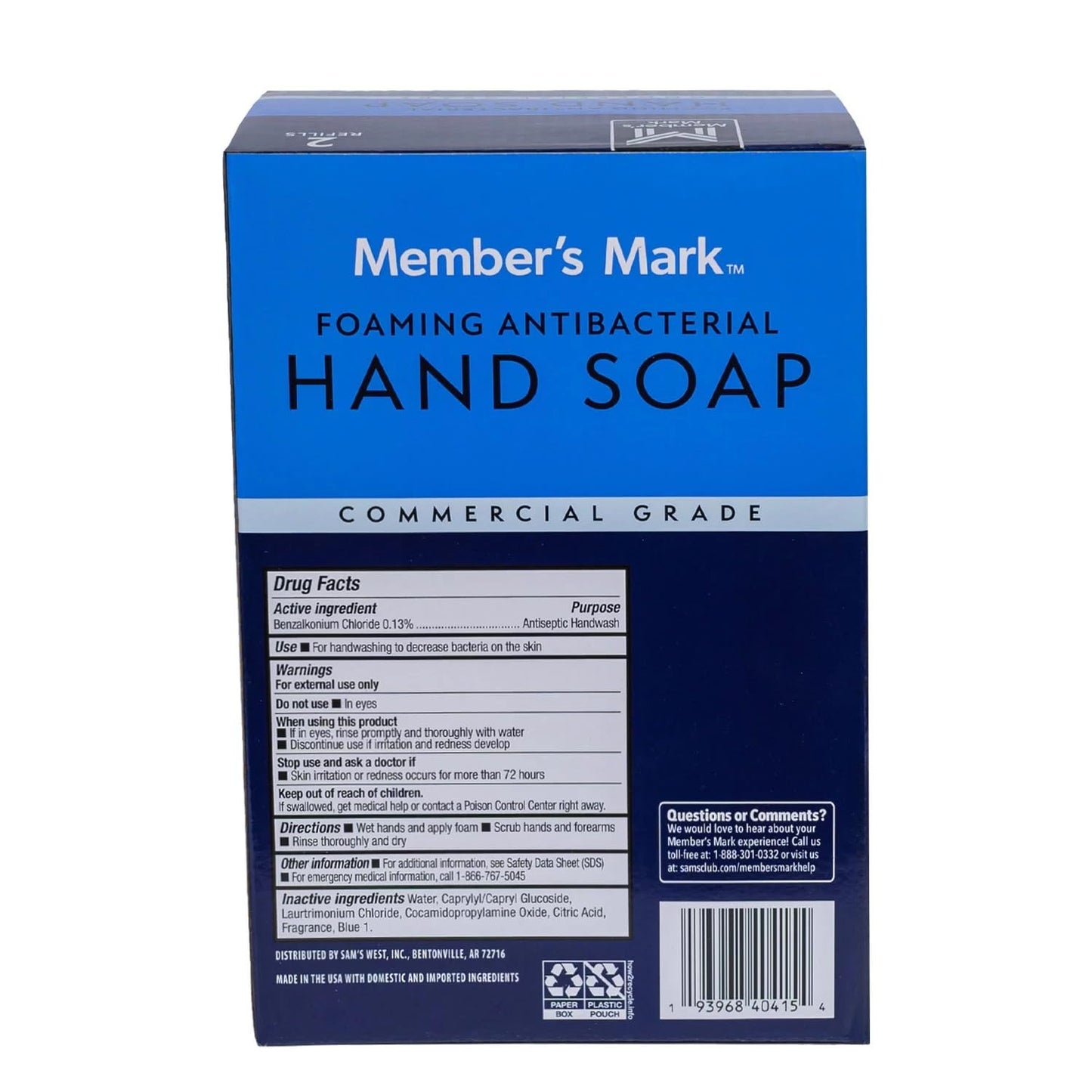 Member's Mark Antibacterial Foaming Hand Soap, 33.8 Fluid Ounce (Pack of 2)