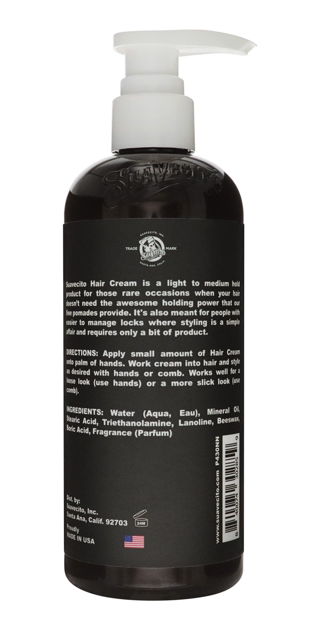 Suavecito Hair Cream Pump Bottle Medium Shine All Day Light Hold (16 oz)