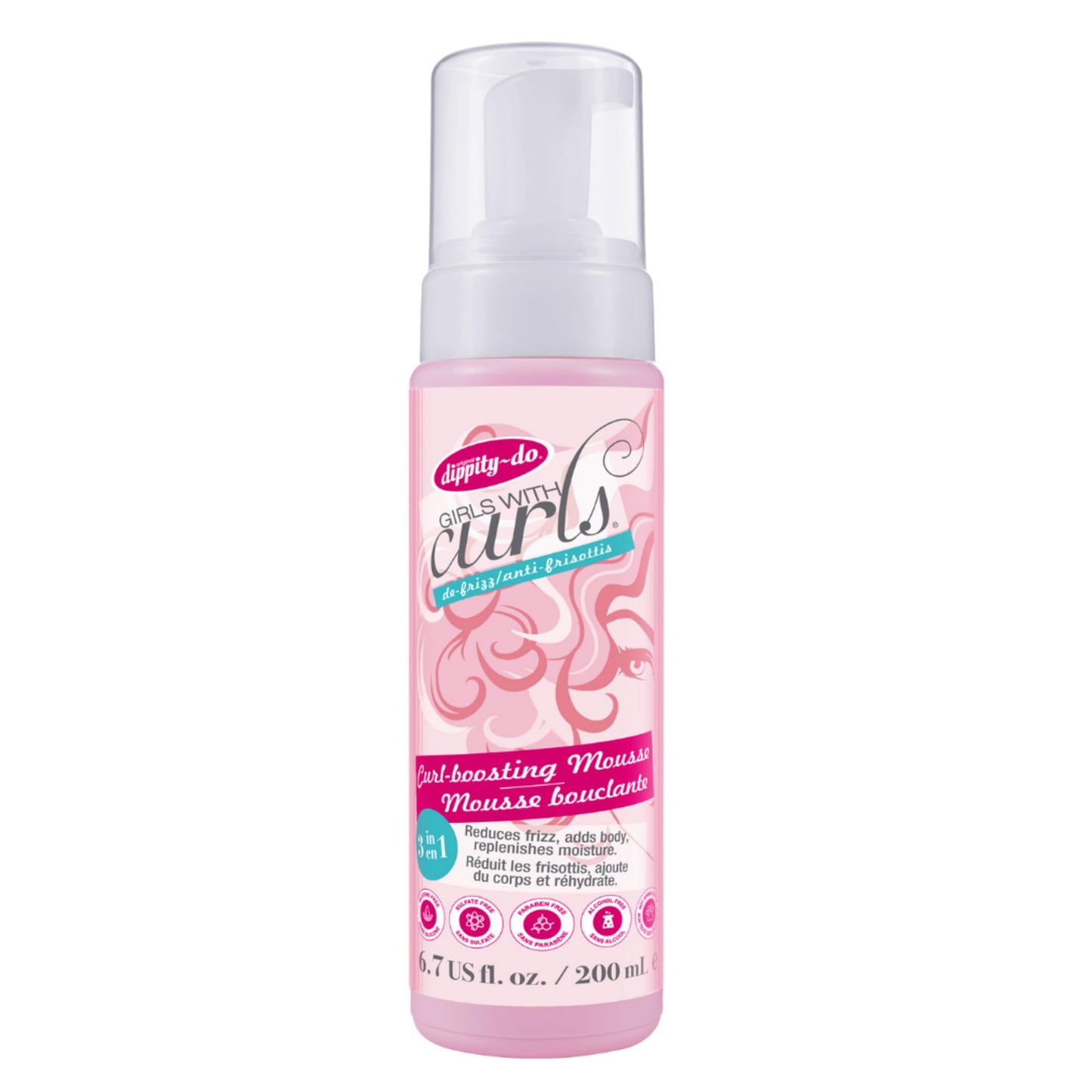 Dippity Do Girls With Curls Curl Enhancing Mousse, Light, 3-in-1 Defining Foaming Mousse for Curly Wavy Hair, Hibiscus, Olive Oil, Anti Frizz Bouncy