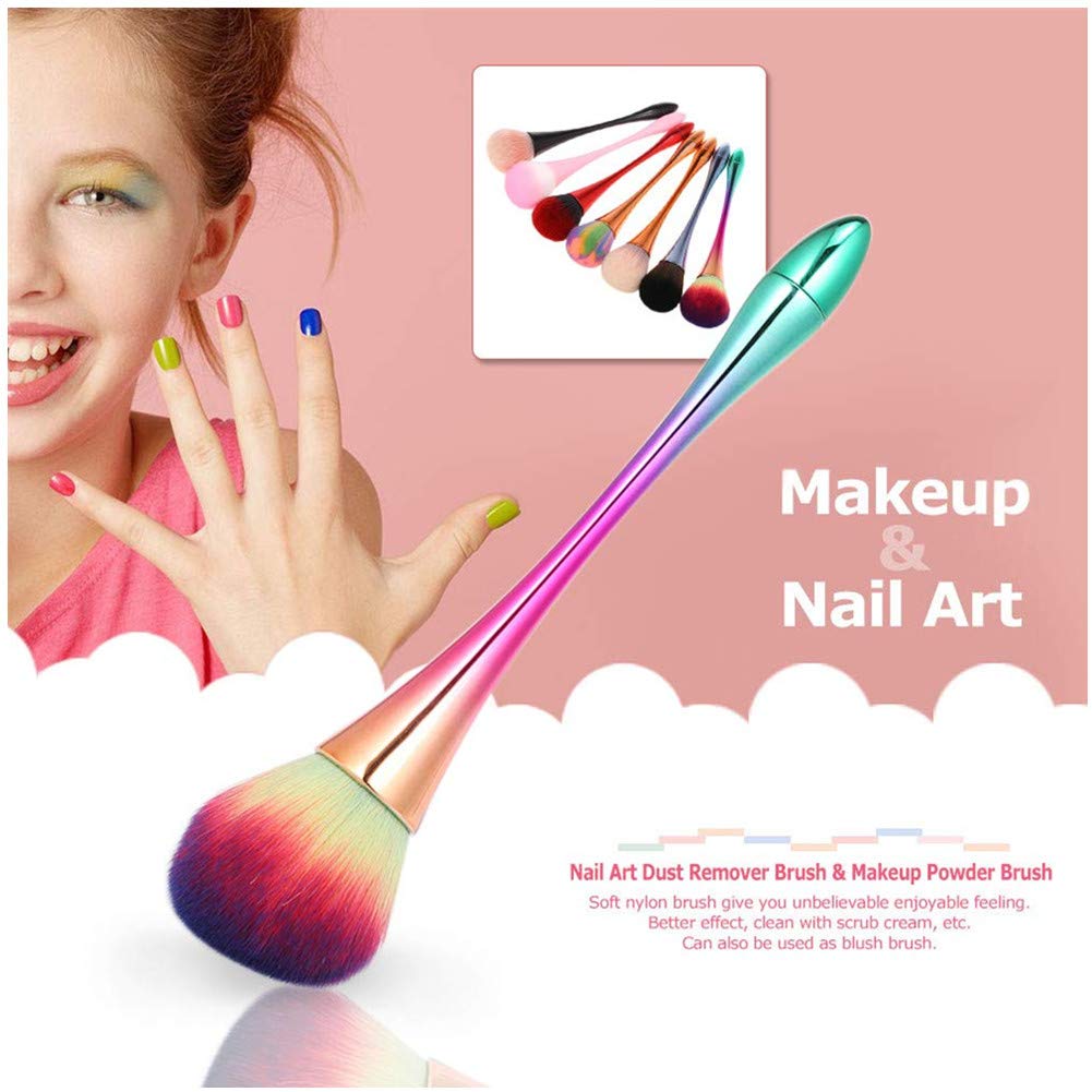 Nail Brushes Nail Art Dust Remover Brush, Aluminum Handle Soft Nail Dust Cleaning Brush Acrylic UV Gel Powder Removal Manicure Tool (Rainbow)