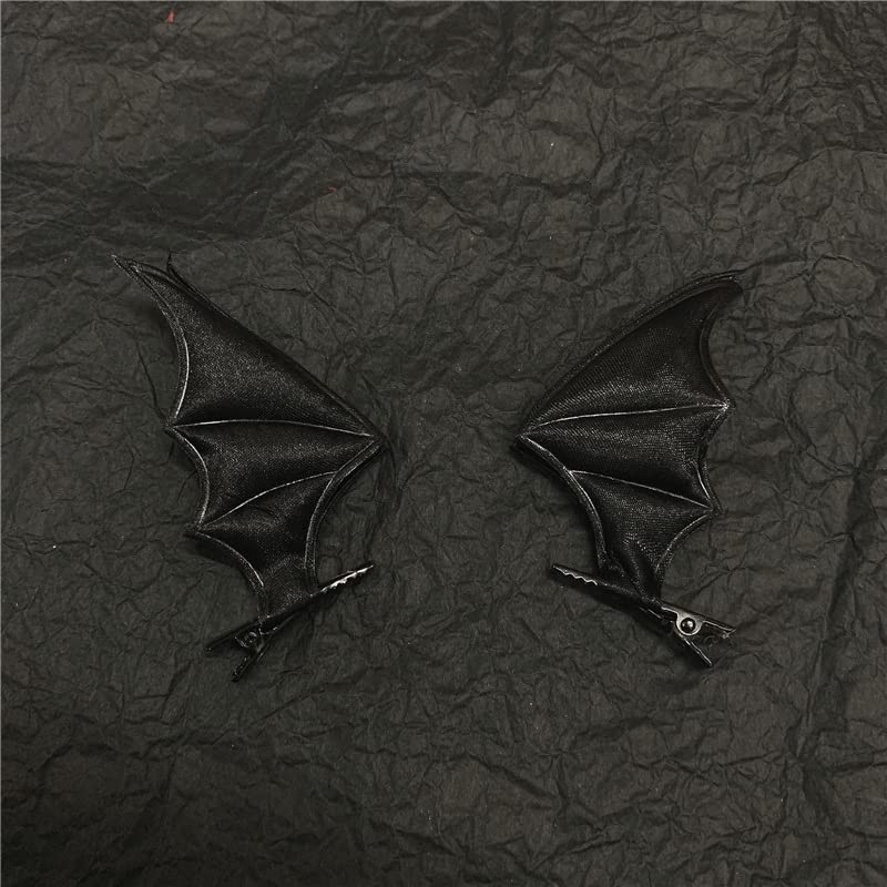 Red Devil Horn Hairpin Halloween Black Bat Hair Clips for Halloween Festive JHH33 (Black-Red Bat Wing)